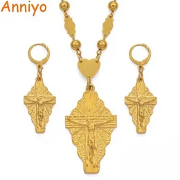 Anniyo Hawaii Jesus Jewelry 세트 크로스 펜던트 목걸이 귀걸이 여자 여자 골드 컬러 괌 미크로네시아 chuuk pohnpei #212306 2012294o