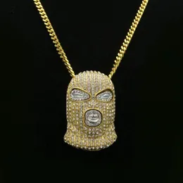 Kolye Kolyeler Kişilik CS CAP PAVE Full Rhinestone Maskeli Kolye Altın Dolu Erkekler Hip Hop Rock Jewelry305W