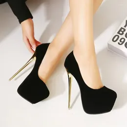 Модельные туфли, пикантные клубные замшевые женские черные туфли на высоком каблуке 16 см, туфли на шпильке, женские водонепроницаемые туфли-лодочки из флока для зачистки, женские большие размеры 45