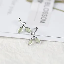 Stud Bladvorm Oorbel 925 Sterling Zilveren Oorbellen Voor Vrouwen Opaal Groene Steen Oor Doorboord Earings1306w