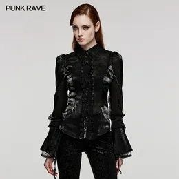 Женские блузки PUNK RAVE LOLITA с рисунком, рубашка с расклешенными рукавами, изысканные готические кружевные украшения, черные топы для вечеринок и клубов, женская одежда