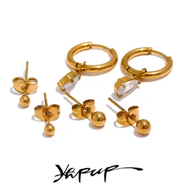 Conjuntos de jóias de casamento Yhpup 1set 2023 Aço Inoxidável Zircon Water Drop Dangle Brincos Set Mulheres Impermeável Cor Dourada Personalizada Chic 231219