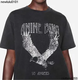 2023 A Bing Niche Eagle Print t Shirt Fried Snowflake Color Washing Designer Tee Women Black Short-sleeved T-shirt Tops Polos Cheap Sale High Quality 9941ess