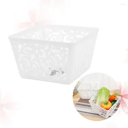 Dinnerware Sets Hollow Plastic Storage Box Carved Stackable Fruit Basket For Sundries(White)
