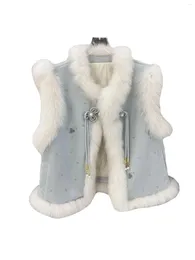 Coletes femininos colete jaqueta em torno do pescoço curto versão solta emenda um botão design quente e confortável 2023 inverno 1128