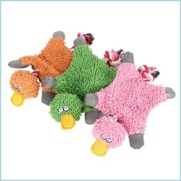 Chews Dog Toys Chews Pet Dog Squeaky Toy Durable Cute Mop Duck Making Sound Plush Puppy Chew Toys Training Teething For Small Medium Dog