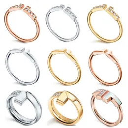 Дизайнерские классические роскошные обручальные кольца с двойной буквой T для женщин и мужчин, изысканный процесс, кольцо с буквой из стерлингового серебра 925 пробы с бриллиантом, модные аксессуары, ювелирные изделия оптом