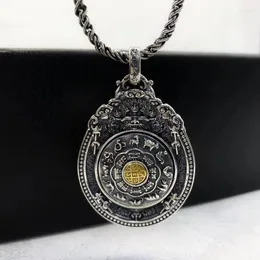 Anhänger-Halsketten Vintage Vajra Rotierende neun Paläste und acht Markenanhänger aus Sterlingsilber