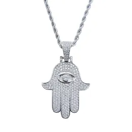 Fashion-Hamsa hand pendant necklaces for men women Hand of Fatima diamonds necklace Judea Arab Religious Protector jewelry real go2780
