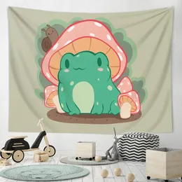 Wandteppiche, Pilz-Frosch-Wandteppich, Boho-Hippie, niedlicher Cartoon, Kinderzimmer-Kunst, Wandverkleidung, Mädchen-Wohnheim, Heimdekoration