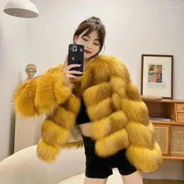 Damen Pelz Streetwear Mantel Faux Kurze Jacke Fluff Tops Mode Lady Flush Oberbekleidung Winter Gelb Grün Mantel