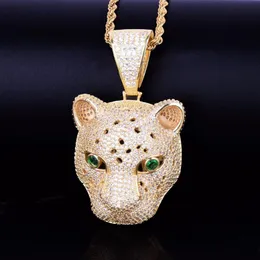 Gold Star Hip Hop Jewelry Leopard Head Pendant Men Djurhalsband Gold Rock Street Ice Out Halsband med Chain228W