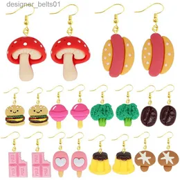 Dangano lampadario Donne Earring Resina Drop Funny Custom Girls Girlfrop Kids Chocolate Sterry Hamburger Hot Dog Fungo Broccoli Coffeel231219