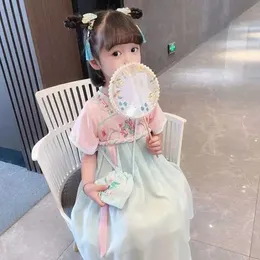 Платья для девочек, новое корейское детское платье Hanfu, тонкое платье принцессы с короткими рукавами, детское платье Tang Baby Super Fairy Chinoiserie, детская сумма