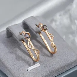 Dangle Earrings Gulkina's Design Long Women's 585 Rose Gold Color Winding Line Natural Zircon Retro Casual Fashion Daily Jewelry