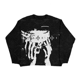 Mulheres suéteres hip hop streetwear camisola de malha homens gótico retrato impressão pulôver outono harajuku algodão camisola mulheres oversized 231218