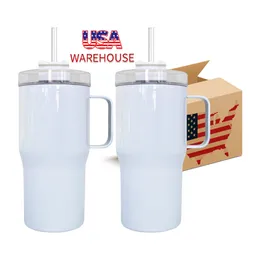 USA Warehouse Vacuum Isolated White SubliMation Dubbel Walled Rostless Steel Kids Toddler Travel Mugs 20oz Quencher Tumbler med handtag för DIY -tryckning