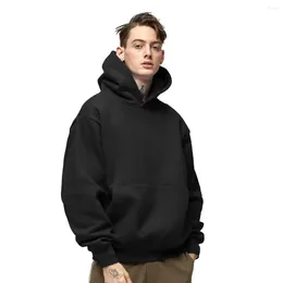 Hoodies masculinos personalizados seu logotipo da marca 500gsm peso pesado outono inverno casual grosso algodão superior moletom de cor sólida