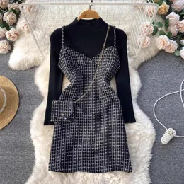 Arbeitskleider OCEANLOVE Plaid 2 Stück Sets Frauen Outfit Tweed Herbst Winter Koreanische Mode Kleid Set Elegante Vintage Süße Roupas Feminina