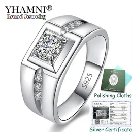 YHAMNI envoyé certificat réel 925 en argent Sterling anneaux de mariage charme hommes bijoux incrusté CZ Zircon bagues de fiançailles pour hommes KPRJ292862