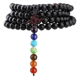 Link pulseiras 8mm sândalo buda budista contas de oração de madeira preto ébano envoltório arco-íris pedra de cristal para mulheres jóias masculinas