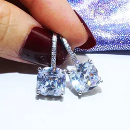 Nya lyxiga smycken 925 Sterling Silver Plated White Topaz Cz Daimond Women Wedding Gemstones Hoop Dingle Earrings for Lovers Gift267x