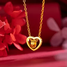 Collane con ciondolo Collana in oro puro 18 carati Ciondoli a forma di cuore in oro 999 Anello rotante Gioielleria raffinata Scatola di nozze Marchio alla moda Regalo per le donne 231218