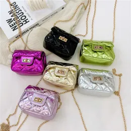 Ins Children Diamond Checkered Handbags Girls Bling Leather Messenger Bag Kids Metaller Buckle Chain Single Shoulder Bags S0962