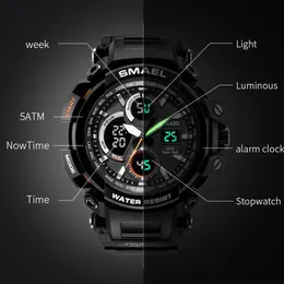 Smael Sport Watch for Men Nuovo Dual Time Display Orologio maschio Waterproof Thock Owatch Digital 1708278H