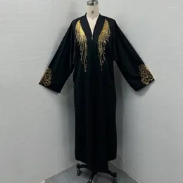 Ethnische Kleidung Ramadan Naher Osten Luxus muslimische Mode Damenkleid Abaya Dubai bestickte Spitze Reißverschluss Strickjacke islamische Robe