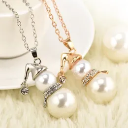 Perlenanhänger Halskette Schneemann Kristall Glänzende Weihnachtsmütze Anhänger Halsketten Lustige Weihnachtskette Schmuck Geschenke Chains229e