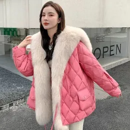 Parka mi-longue en fausse fourrure pour femme, manteau surdimensionné, Imitation col, couture à la mode, chaud et décontracté, hiver 2023