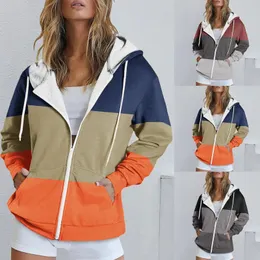 Kadın Hoodies Sweatshirts Renk Bloğu Baskılı Dikiş Kış Kış Polar Düz Sıcak Fakültesi Harajuku Ceketler Katlar El Sıcak Casuas 231218