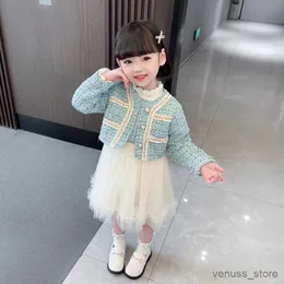 Girl's Dresses Girls Dress 2023 Spring Autumn Korean Style Long Sleeve Jacket + Mesh Princess Vest Dress for Children Fashion Set Kids Clothes