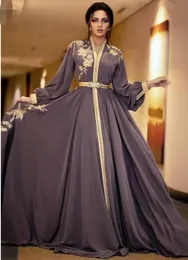Marokańskie Dubaj Kaftan koronkowe sukienki wieczorowe V Hafty szyi Długie formalne sukienki pełne rękawy arabskie muzułmańskie suknie imprezowe