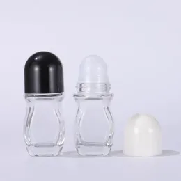 Bottiglie trasparenti al miglior prezzo Flacone a rullo da 30 ml da 50 ml con tappo bianco/nero e cuscinetti a sfera in plastica