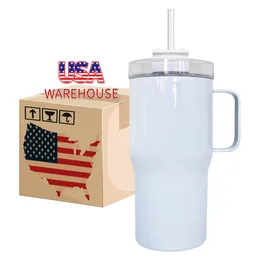 USA warehouse 20oz school tumbler with metal handle white sublimation double walled stainless steel Insulated Coffee Mug with lid and straw ready to ship