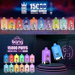 Bang Box 15000 inhalaciones Bang King 15k Puff Desechable E Cigarrillo Puff Vape Pluma Pantalla inteligente 25 ml Jugo de vape precargado Batería recargable Bobina de malla Vape auténtico