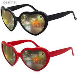 Óculos de sol feminino moda efeitos em forma de coração óculos assistir as luzes mudar para forma de coração à noite óculos de difração feminino óculos de sol l231219