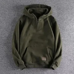 Erkek Hoodies Sweatshirts Men için Düz Renkli Sweatshirt Erkekler Kalınlaştırılmış Kapşonlu Kış Moda Sıcak Hoodie Fermuar Dekor Elastik Kumbası Büyük Cep 231218