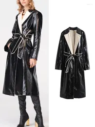 Mulheres Trench Coats Outono e Inverno Longo Estilo Contraste Windbreaker Casaco Moda Cinto Decoração Lapela Mulheres Temperamento Commuter