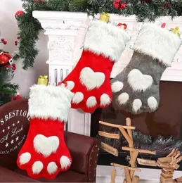 Odzież świąteczne pończochy Śliczne pies łapy pończochy dzieci dzieci świąteczne prezenty cukierki torby choinki dekoracje domowe dekoracyjne DHC