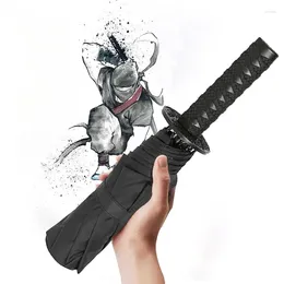 Ombrelli Ninja-like Coltello Manuale Spada Samurai Ombrello Manico corto Pieghevole Nero Anime Mini Katana Per Donna Uomo Paraguas