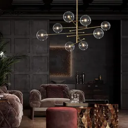 EMS 2020 Modern Design Glass Ball Chandelier 6 Heads Clear Glass Bubble Lamp Chandelier For Living Room Kitchen Black Gold Light F236Y