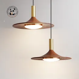 Lâmpadas pendentes Nordic Walnut Wood Lights LED Quarto Cabeceira Pendurado Mesa de Jantar Decoração Log Restaurante Sala de Chá Lustres