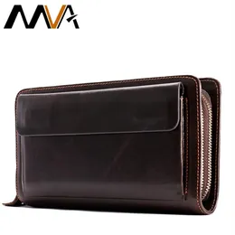 MVA Men's Clutch Male Wallet Masculino Men's Genuine Leather Double Zipper Bolsa Bolsa