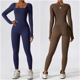 LL-8150 Womens Outfit Jumpsuits Sleeve Close-fitting Girls Dance Gym One Piece Yoga Jumpsuit Long Pants Breathable