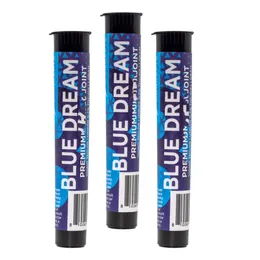Vazio 116mm Premium Blue Dream Del 8 Tubos de plástico com junta pré-rolo infundidos à prova de crianças ETIQUETAS CONECTADAS OEM etiquetas adesivas privadas Logotipo
