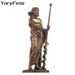 Hantverk Grekisk medicinsk gudskulptur Asclepius Medicine Bronze Staty för hem skrivbordsdekoration