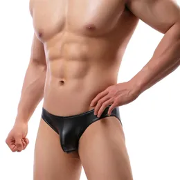 Briefs trosor män är sexiga underkläder wetlook pu faux läder bulge penispåse underbyxor u konvex bikini exotiska underkläder fetisch kostym 231219